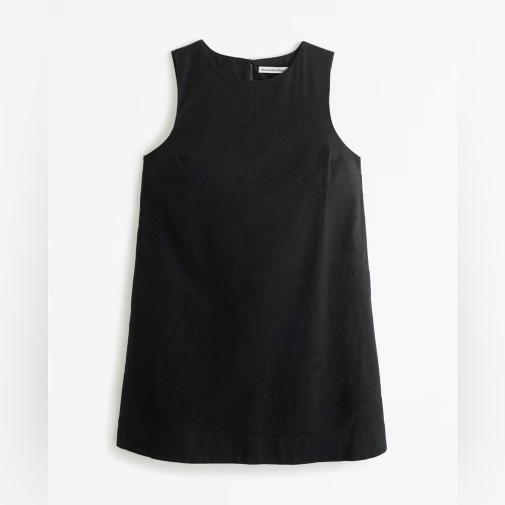 NWT: Abercrombie High-Neck Linen Blend Black Mini Dress